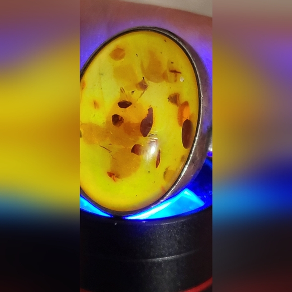 Vintage 925 European Amber Ring Sz 5.25 Poland Sterling Silver Huge Stone - Picture 14 of 14